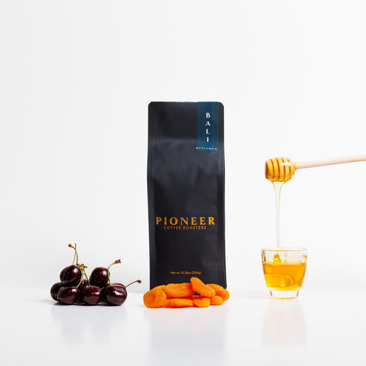 Pioneer Coffee Roasters Bali Kintamani natural process coffee bag, front label