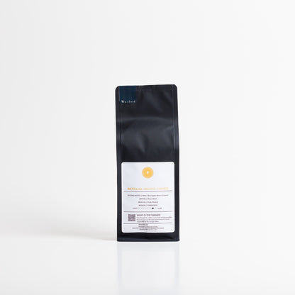 Pioneer Coffee Roasters Kenya Mystery washed coffee bag, back label with tasting notes